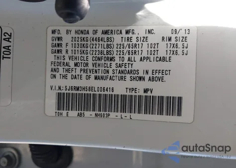 2014 Honda Cr-V Ex из США, поврежденный, VIN 5J6RM3H58EL006416